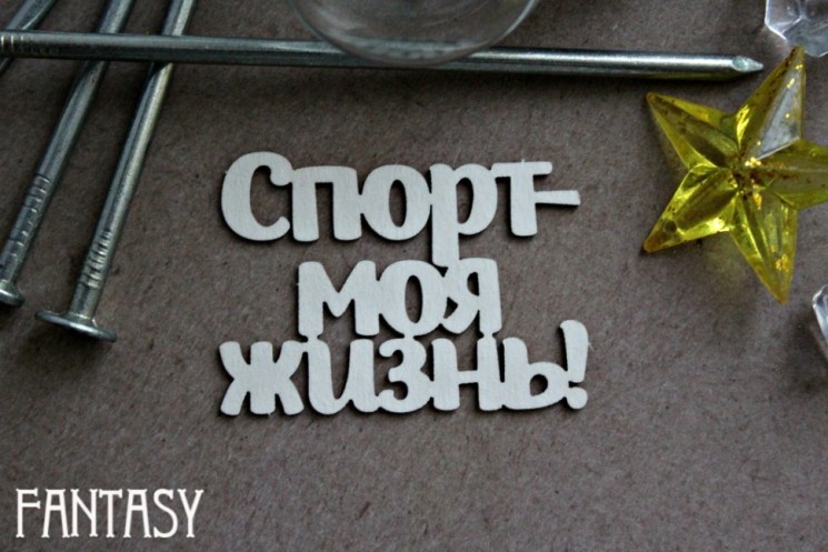 Чипборд Fantasy надпись "Спорт-моя жизнь 1063" размер 5,6*4 см