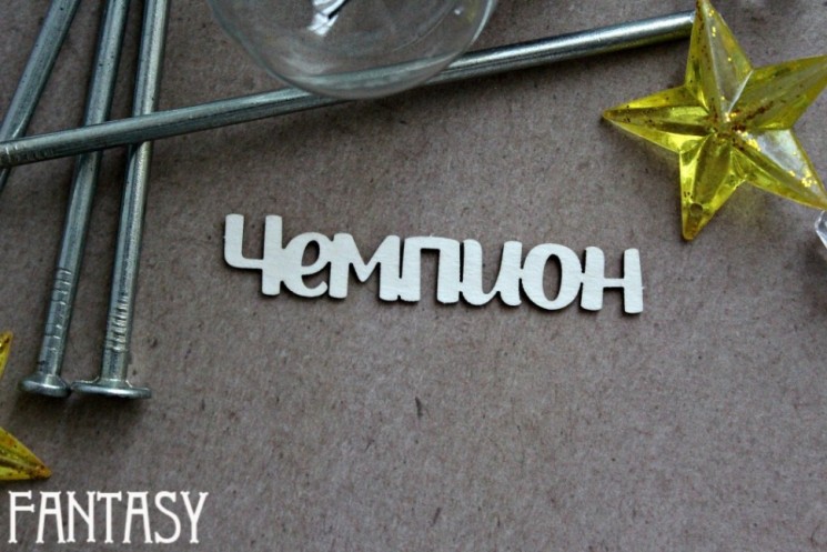 Чипборд Fantasy надпись "Чемпион 1068" размер 3*6,6 см