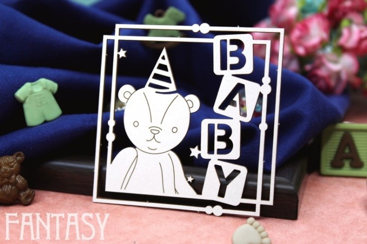 Чипборд Fantasy "Мишка Baby в рамке 2159" размер 7*7,2 см